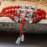 Red Natural Crystal Bracelets 108 Buddha Beads Necklace for Women