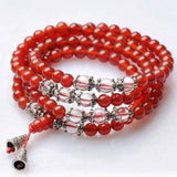 Red Natural Crystal Bracelets 108 Buddha Beads Necklace for Women