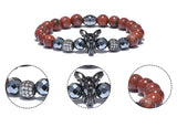Red Natural Stone Elephant Bracelet Druzy Hematite Beaded Bangle