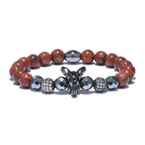 Red Natural Stone Elephant Bracelet Druzy Hematite Beaded Bangle