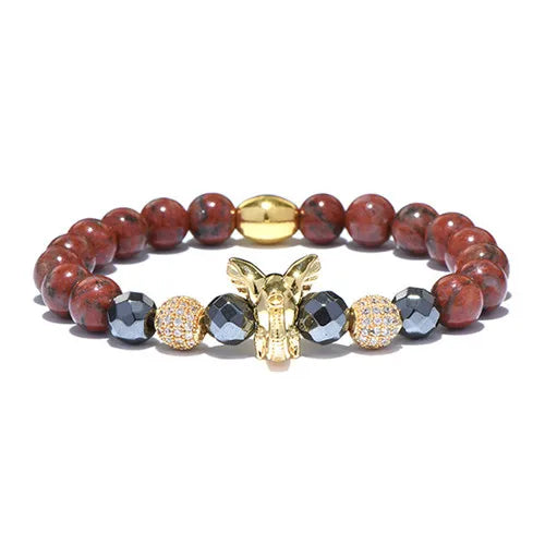 Red Natural Stone Elephant Bracelet Druzy Hematite Beaded Bangle