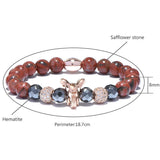Red Natural Stone Elephant Bracelet Druzy Hematite Beaded Bangle