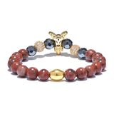 Red Natural Stone Elephant Bracelet Druzy Hematite Beaded Bangle