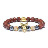 Red Natural Stone Elephant Bracelet Druzy Hematite Beaded Bangle