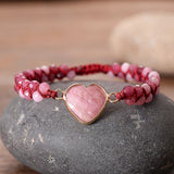 Red Natural Stones Faceted Heart Love Bracelets Talisman Couple Beaded Bangles