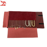 Red PU Necklace Jewelry Storage Travel Roll Bag Beads Chain Organizer