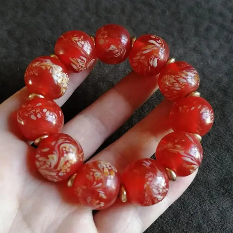 Red Phoenix Pattern Liuli Crystal Bracelet Healing Jewelry