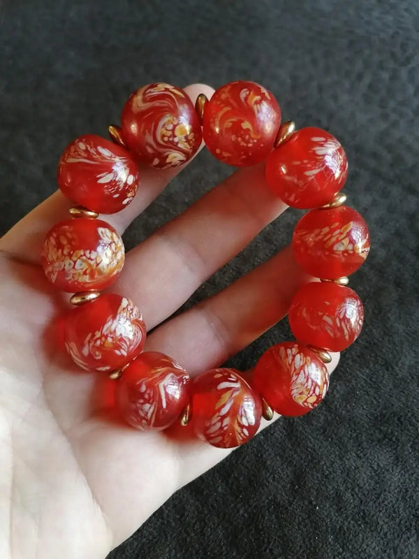 Red Phoenix Pattern Liuli Crystal Bracelet Healing Jewelry