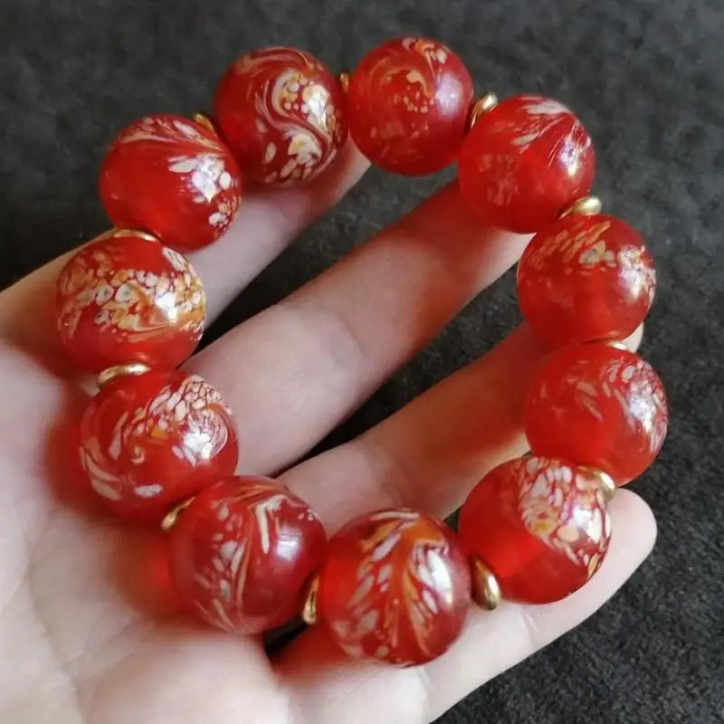 Red Phoenix Pattern Liuli Crystal Bracelet Healing Jewelry