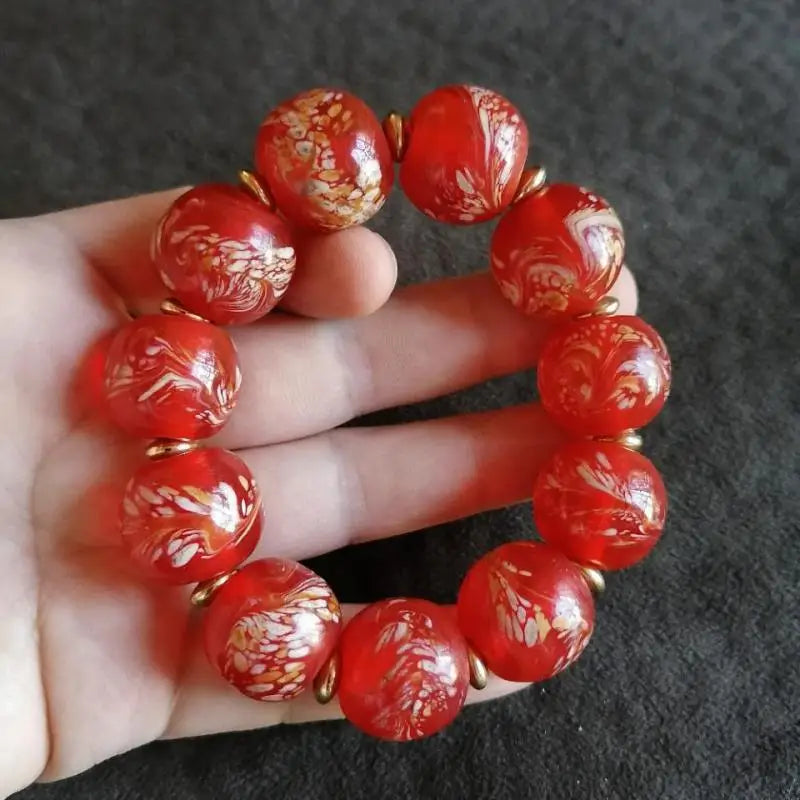 Red Phoenix Pattern Liuli Crystal Bracelet Healing Jewelry