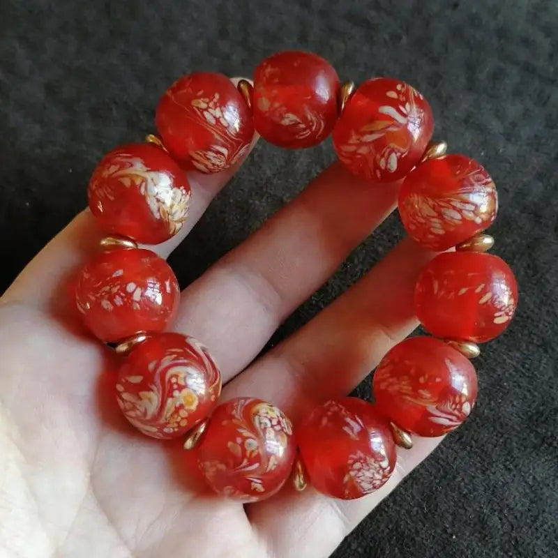 Red Phoenix Pattern Liuli Crystal Bracelet Healing Jewelry