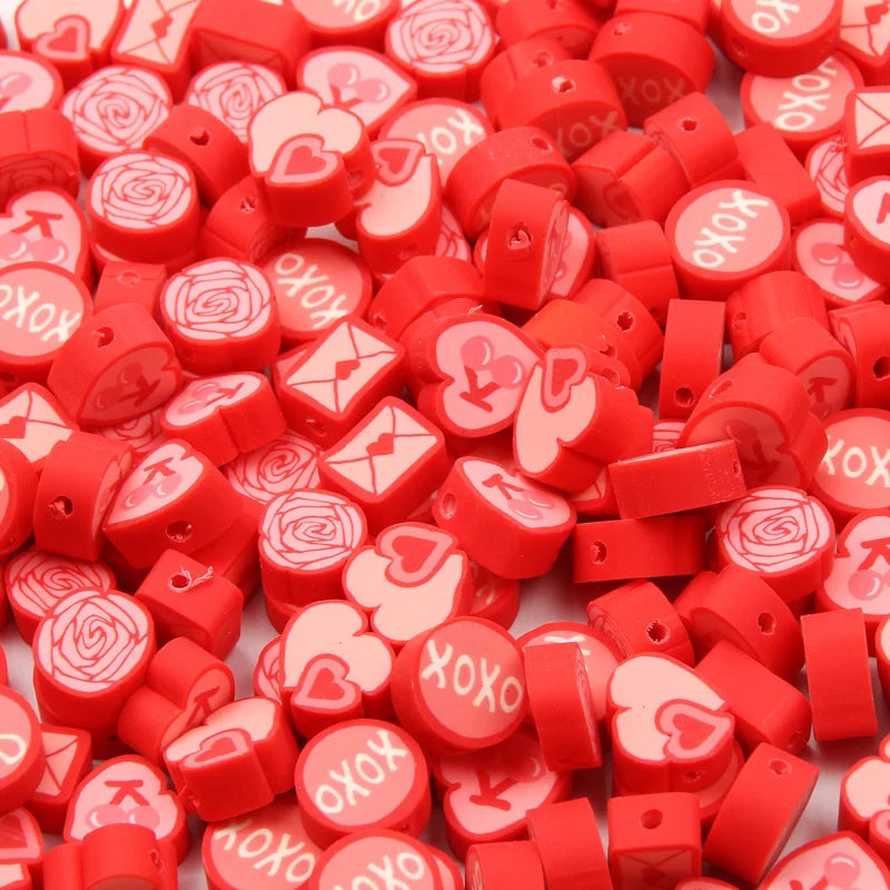 Red/Pink Rose Envelope Heart Clay Spacer Beads DIY Jewelry Making