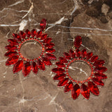 Red Rhinestone Gems Pendant Dangle Earrings Exaggerated Statement Jewelry