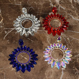 Red Rhinestone Gems Pendant Dangle Earrings Exaggerated Statement Jewelry
