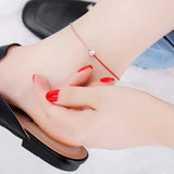 Red Rope Zircon Anklet for Women Stainless Steel Foot Chain Jewelry