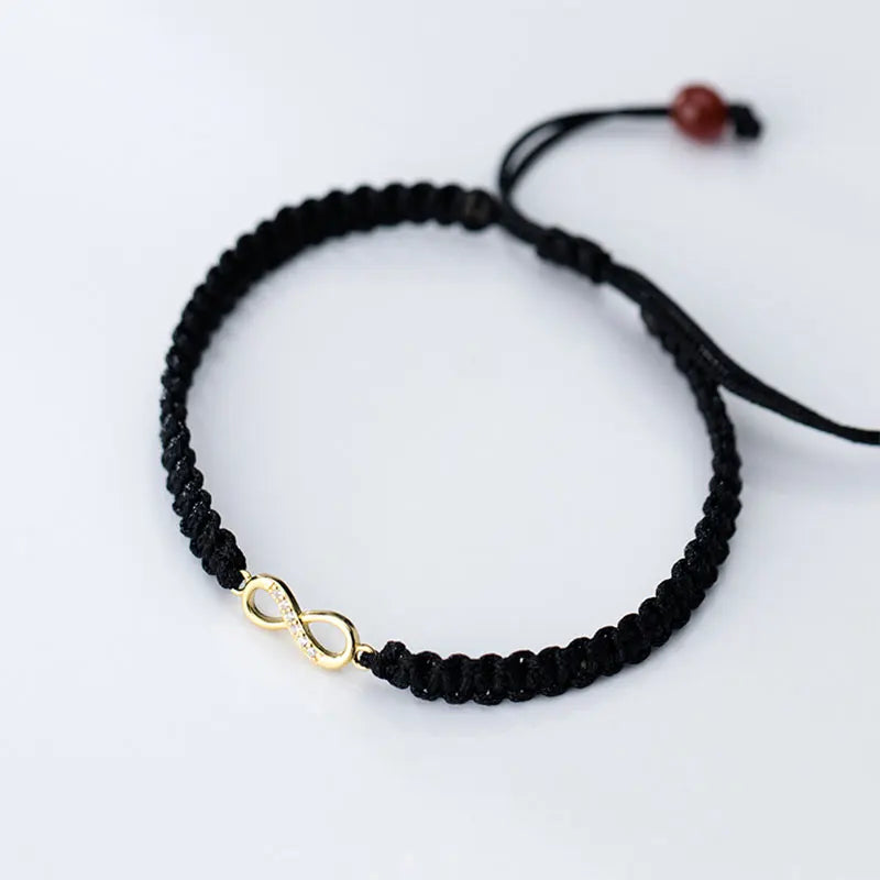 925 Silver Red Rope Infinity Bracelet Zircon Lucky Jewelry