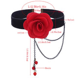 Red Rose Choker Flower Chain Decor Choker Necklace Gothic Choker