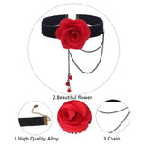 Red Rose Choker Flower Chain Decor Choker Necklace Gothic Choker