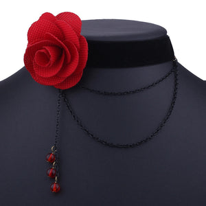 Red Rose Choker Flower Chain Decor Choker Necklace Gothic Choker