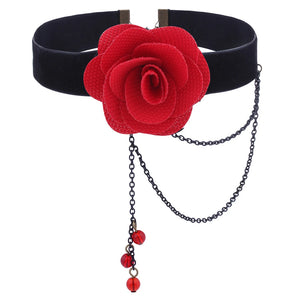 Red Rose Choker Flower Chain Decor Choker Necklace Gothic Choker