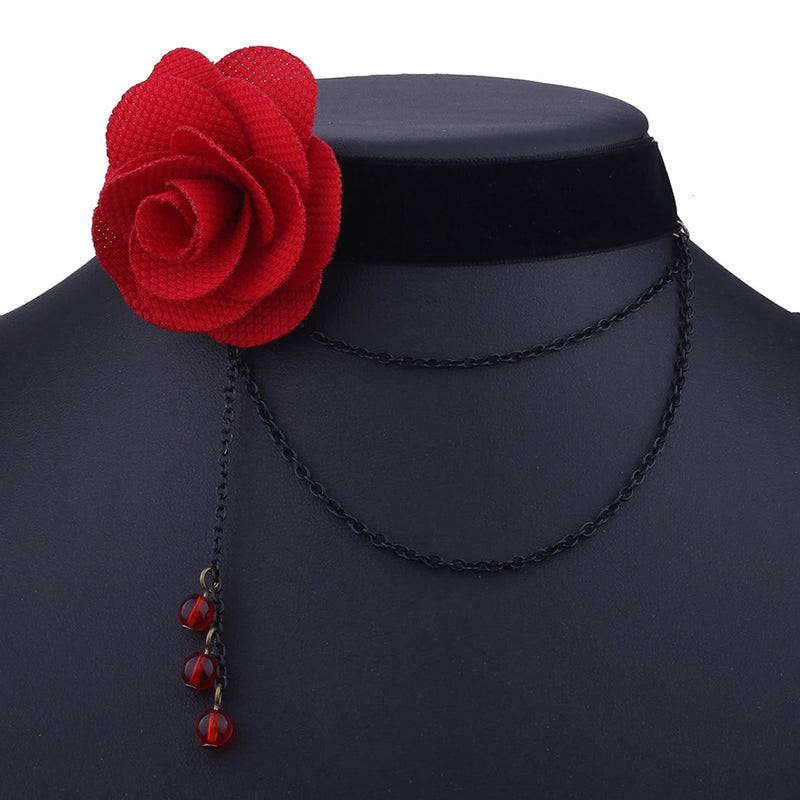 Red Rose Choker Flower Chain Decor Choker Necklace Gothic Choker
