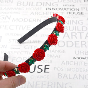Red Rose Flower Bride Headbands Crystal Bee Baroque Crown Tiara Hair Ornaments