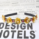 Red Rose Flower Bride Headbands Crystal Bee Baroque Crown Tiara Hair Ornaments