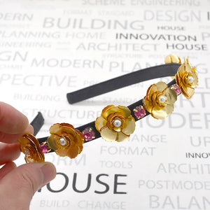 Red Rose Flower Bride Headbands Crystal Bee Baroque Crown Tiara Hair Ornaments