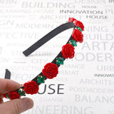 Red Rose Flower Bride Headbands Crystal Bee Baroque Crown Tiara Hair Ornaments