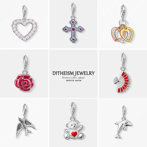 Red Rose Flower Charms Pendant 925 Sterling Silver Romantic Gift For Women Girls