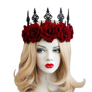 Red Rose Flower Hair Jewelry Crown Tiara for Women