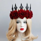 Red Rose Flower Hair Jewelry Crown Tiara for Women