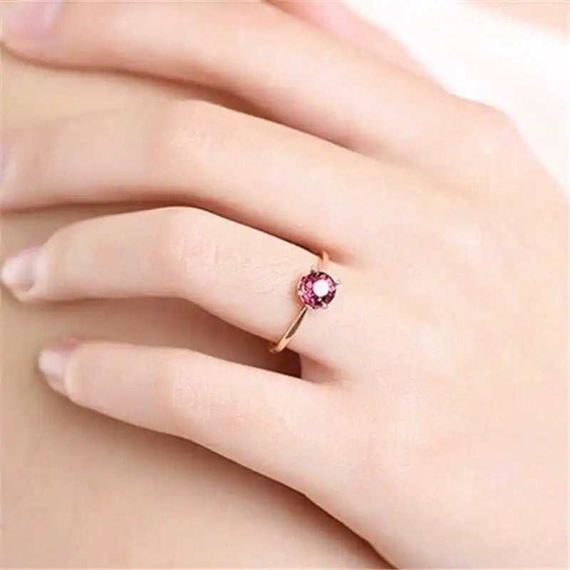 Red Rose Ring Band 4/6 Claws Womens Wedding Party Ring