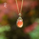 Red Rose Natural Agate Pendant Necklace Gift for Women