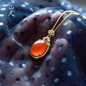 Red Rose Natural Agate Pendant Necklace Gift for Women