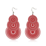 Red Round Bohemian Earrings for Women Statement Bridal Party Jewelry
