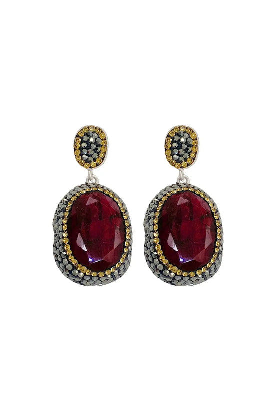 Red Ruby Natural Stone Silver Women Earrings