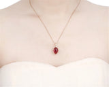 Red Ruby Agate Diamond Pendant Necklace 18k Rose Tone Choker Jewelry