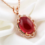 Red Ruby Agate Diamond Pendant Necklace 18k Rose Tone Choker Jewelry