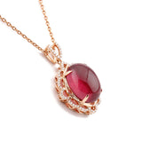 Red Ruby Agate Diamond Pendant Necklace 18k Rose Tone Choker Jewelry