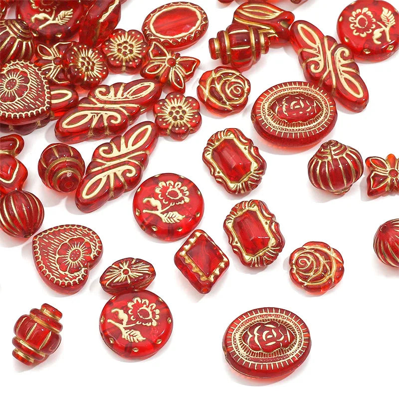 Red Series Carved Acrylic Beads for Jewelry Making