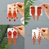 Red Rhinestone Dangle Drop Earrings Geometric Sparkly Pendant Jewelry