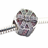 Red Shimmering Gift Charm with Clear CZ 925 Silver Beads