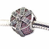 Red Shimmering Gift Charm with Clear CZ 925 Silver Beads