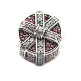 Red Shimmering Gift Charm with Clear CZ 925 Silver Beads