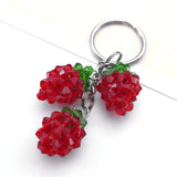 Red Strawberry Crystal Fruit Keychain Stainless Steel Keyring Car Bag Pendant