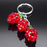 Red Strawberry Crystal Fruit Keychain Stainless Steel Keyring Car Bag Pendant
