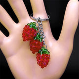 Red Strawberry Crystal Fruit Keychain Stainless Steel Keyring Car Bag Pendant
