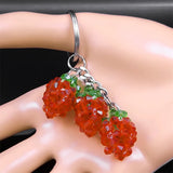 Red Strawberry Crystal Fruit Keychain Stainless Steel Keyring Car Bag Pendant
