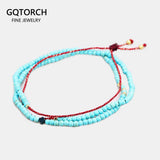 Red String Beads Bracelet with Natural Gemstones and Cross Charm